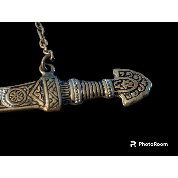 Black Gold Vintage Sword Sheath Lapel Pin Badge Collar Brooch SF Damascene 3in